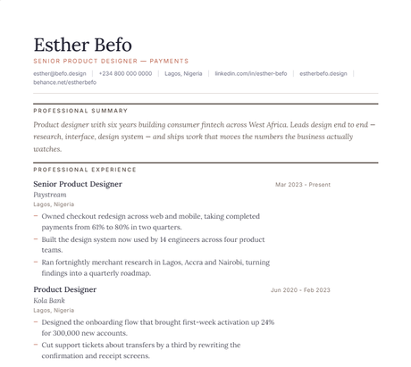 Editorial CV template