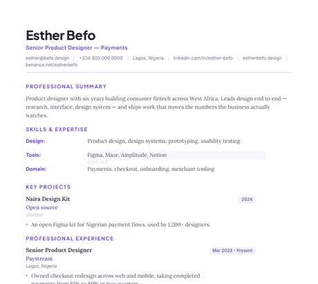Startup CV template