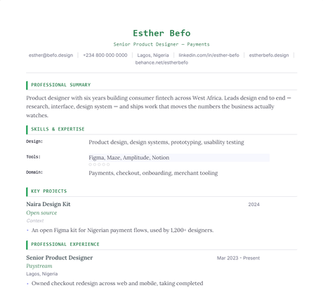 Tech CV template